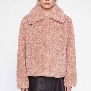 Stand Studio Marcella Pink Curly Faux Fur Collared Luxe Winter Jacket Size US 2